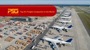 Air freight cargo being loaded onto an airplane at the airport