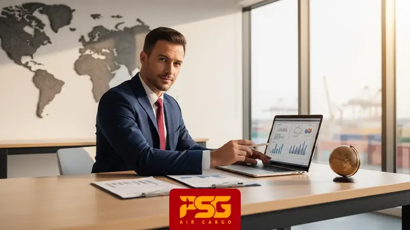 an air freight company agent presents its company